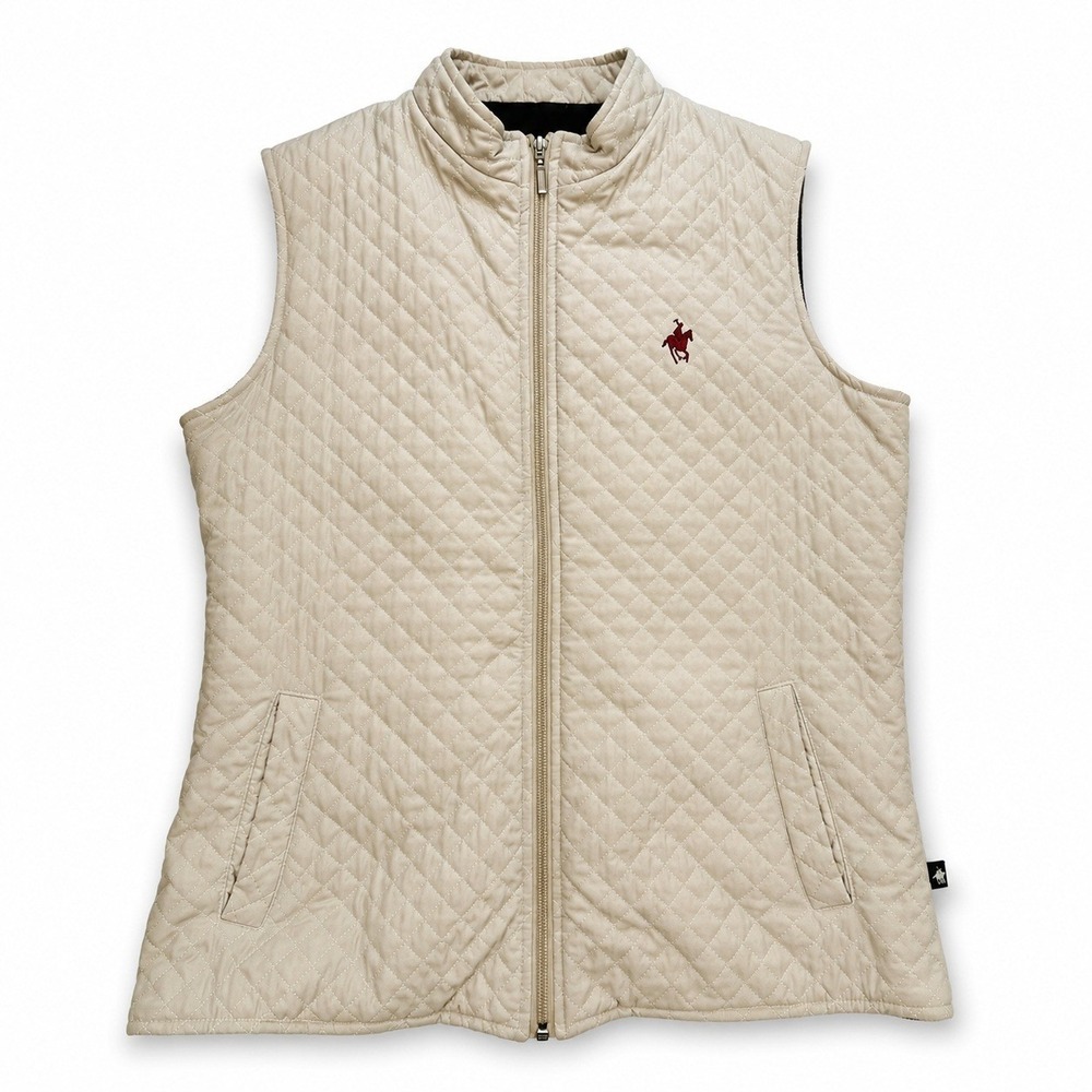 Newport Polo Club Quilted Fleece Lined Vest Beige Cream Women's Large Full Zip